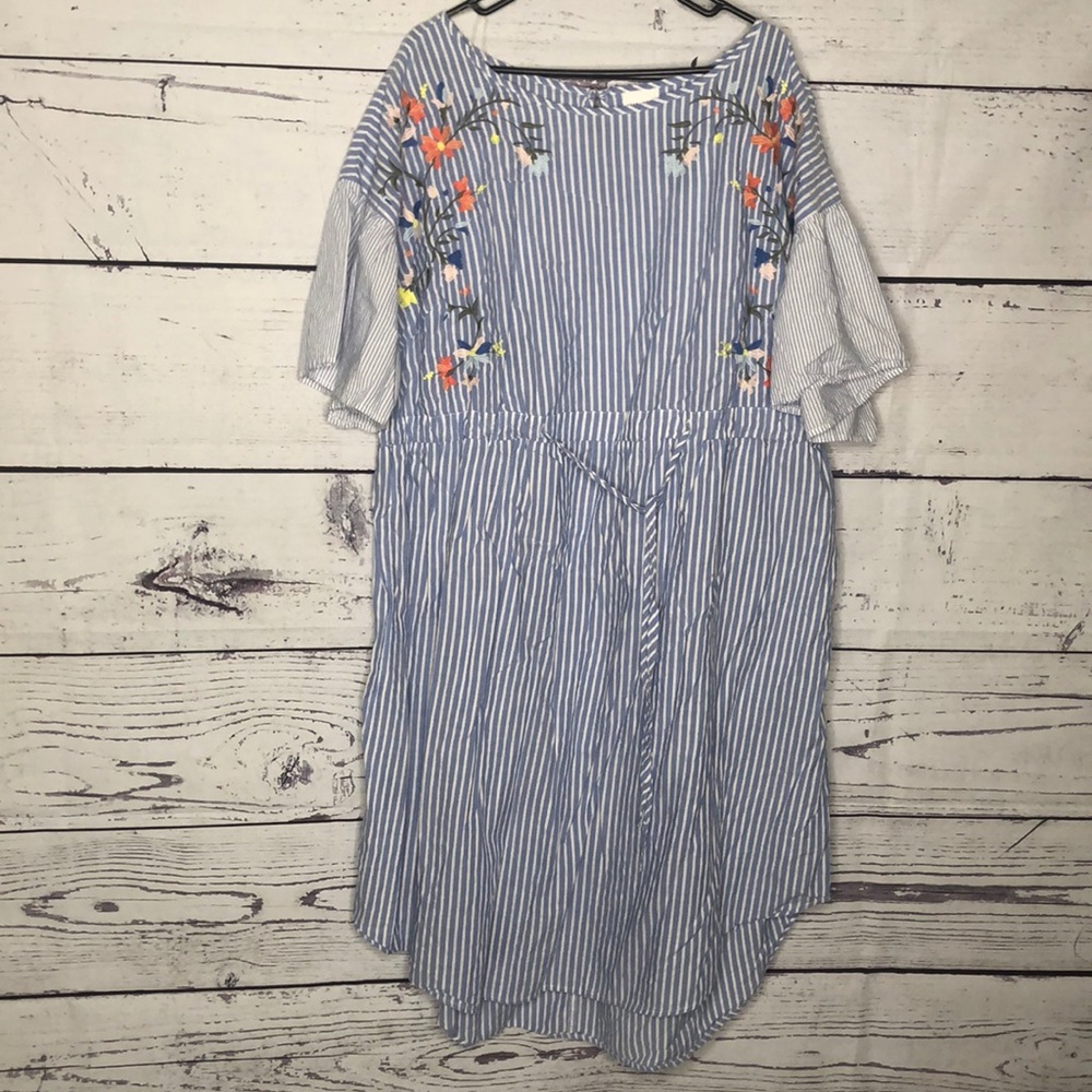 AVA & VIV plus size blue and white stripe dress
